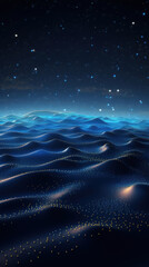Poster - Data technology and communication futuristic illustration. Wave of bright particles. Technological 3D landscape. Big Data visualization. Network of dots connected by lines.