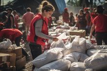 Volunteers Giving Humanitarian Aid To The Victims