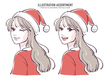 サンタクロース、クリスマスの女性のイラスト素材セット