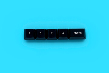 Fototapete - New year concept. Computer keyboard written with new year number.