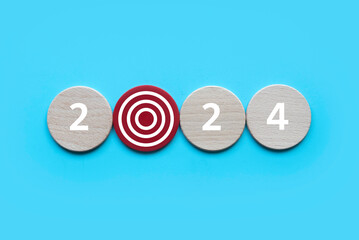Fototapete - New year concept. Target symbol with wooden circle written with number.