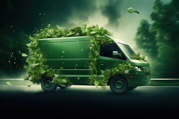 green transportation concept with delivery truck.