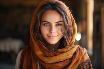 Wall Mural - Young  smiling middle eastern woman with scarf.