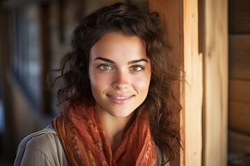 Wall Mural - Young  smiling middle eastern woman with scarf.