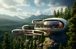 Ultra futuristic house up in the mountains. Generative AI.
