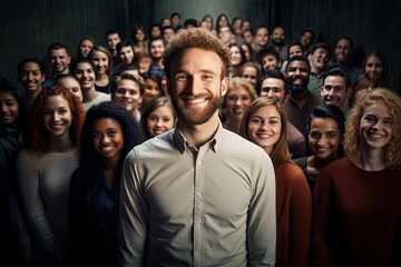 Wall Mural - Man in front of large group of people.