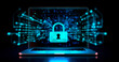 © Denis - Cyber security concept. Lock, key hole and laptop on digital pattern background