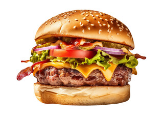 So Yummy double meat burger isolated on transparent background