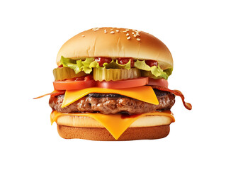 So Yummy double meat burger isolated on transparent background