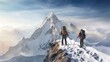 © nilanka - A couple of hikers in the snowy mountains, high-altitude landscape photo, generative ai