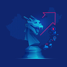 Concept Of China Business Metaphor, Graphic Of Dragon Chess Piece With Economy Element