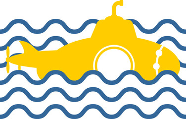 Sticker - Sea wave line art with submarine