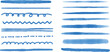 水彩風　手描きの青いラインセット　