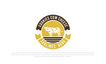 Badge Emblem Logo Combination Cow And Cheese With Brown And Yellow Golden Color