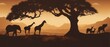 African Wildlife with Deers, Elephants and Giraffes, safari illustration isolated