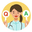 Working nurse Woman. Healthcare conceptWoman cartoon character. People face profiles avatars and icons. Concept for QandA.