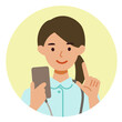 Working nurse Woman. Healthcare conceptWoman cartoon character. People face profiles avatars and icons. Close up image of Woman using smartphone.