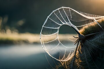 Wall Mural - spider web with dew drops