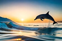 Dolphin Jumping In The Sunset