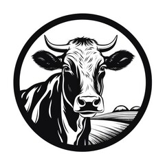 Sticker - Black and white cow logo, AI generated Image