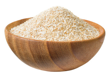 Sticker - Raw oat bran in the wooden bowl, isolated on white background.