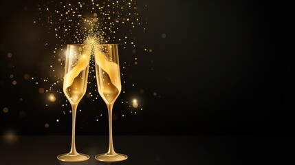 Poster - Champagne glasses background, sparkling bubbles rise, festive occasion.