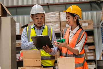 Young engineer woman worker working with senior training job happy difference generation working together