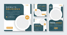 Delicious Doughnuts Donut Social Media Post For Online Marketing Promotion Banner, Story And Web Internet Ads Flyer