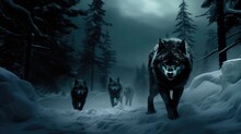 Silent Shadows, Wolves Roam, Their Eerie Howls Piercing The Frigid Night.