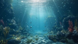Fototapeta Do akwarium - Underwater cave with columns and rock. Soft focus. Generative AI