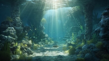 Underwater Cave With Columns And Rock. Soft Focus. Generative AI