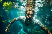 Very Attractive Man Swimming Under Water