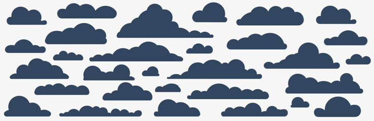 Wall Mural - Thunderclouds set. There is a half cloud in the sky. Set of abstract blue clouds isolated on white background. Vector illustration.