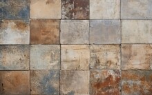 Old Brown Gray Rusty Vintage Worn Geometric Shabby Mosaic Ornate Patchwork Motif Porcelain Stoneware Tiles Stone Concrete Cement Wall Texture Background Square Pattern