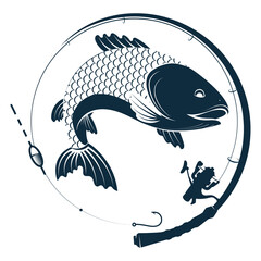 Sticker - Fish and fishing rod design for fishing