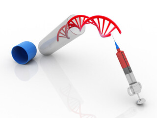 Sticker - 3d render of dna structure with Syringe
