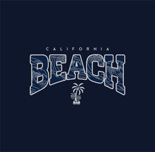  California Beach Typography Summer T- Shirt Print Vector Illustration.