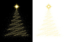 Christmas Tree With Star Sparkle Particle Yellow Transparent Background