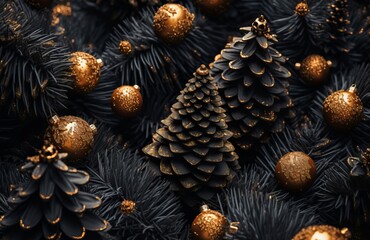 Poster - Christmas orange black decor background. Generate Ai