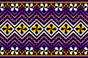 Colorful geometric ethnic seamless pattern design for wallpaper, background, fabric, curtain, carpet, clothing, and wrapping.