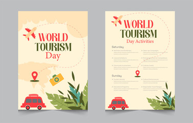 tourism day activity invitation layout template, weekend activities a4 poster or flyer design, vecto