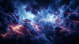 Fototapeta Kosmos - Night Thunderstorm Lightning in a Raging Sea A Atrong storm in the Ocean Big Waves