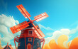 Windmill and blue sky illustration