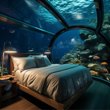 Fototapeta Do akwarium - Bedroom under in a ocean