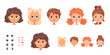 © backup_studio - Girls faces constructor set, female heads templates with different hair, eyes, noses