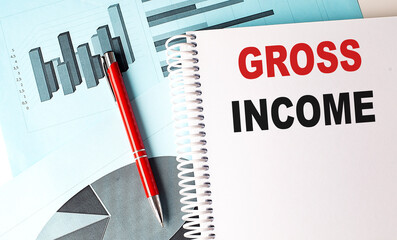 Poster - GROSS INCOME text on a notebook with pen on a chart background