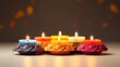 Happy Diwali, Clay Diya lamps lit during Dipavali, Hindu festival of lights. Generative Ai