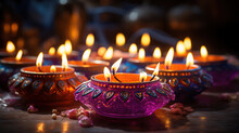 Image Of Realistic Golden Candle For Diwali On A Gradient Background. Generative Ai