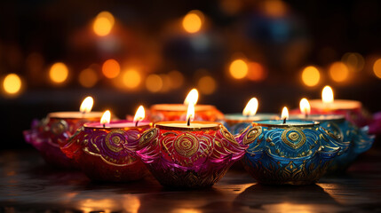 Decorative diyas for diwali background and cards. Generative Ai