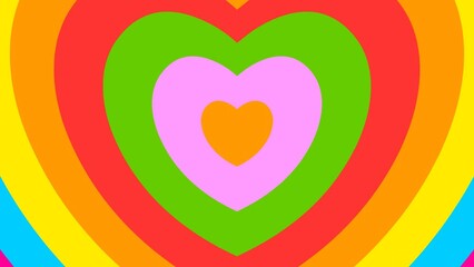 Animated increasing colorful hearts appear from the center.  Background from linear symbol. Looped video. Vector illustration